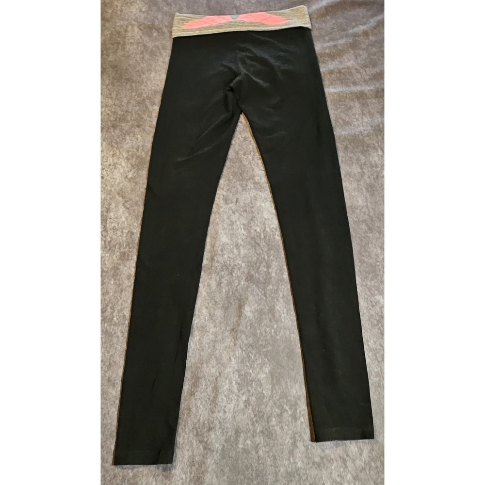 Victoria Secret Womens SZ S Fold Over Pink Angel Wings Leggins Black W/Gray Band